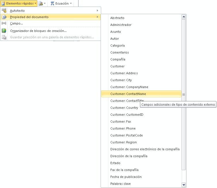 Columnas de datos externos como controles de contenido