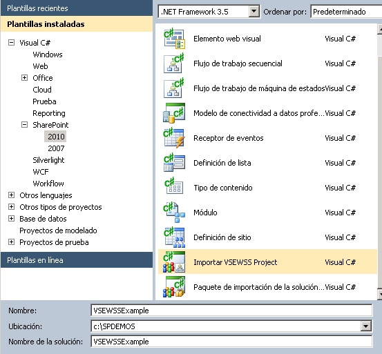 Importación de VSeWSS en Visual Studio 2010