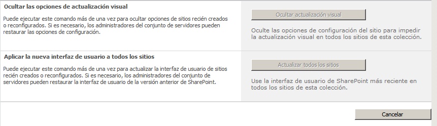 Cambio de la interfaz de usuario en el nivel de la colección de sitios