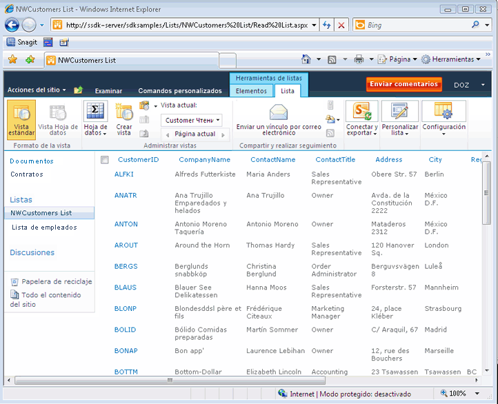 Lista externa de clientes