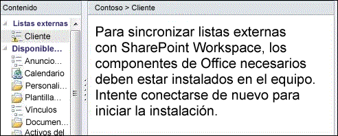 Error generado porque no están instalados los Servicios de conectividad empresarial