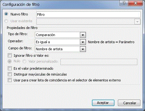 Configuración de un filtro nuevo