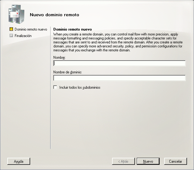 Asistente para nuevo dominio remoto