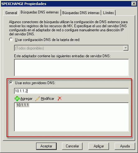 Consultas DNS externas definidas para usar servidores específicos