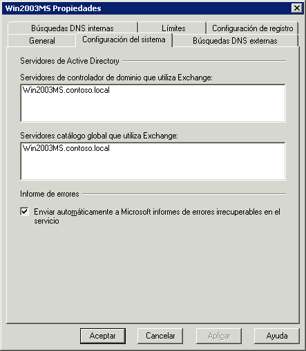 Captura de pantalla de la pestaña Configuración de sistema en SP1