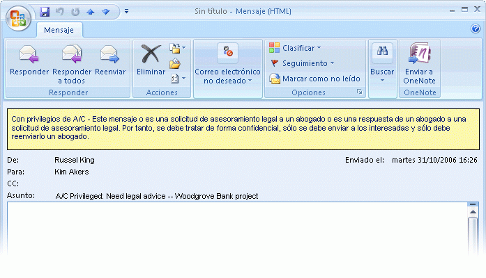 Correo electrónico con Clasificación de mensaje