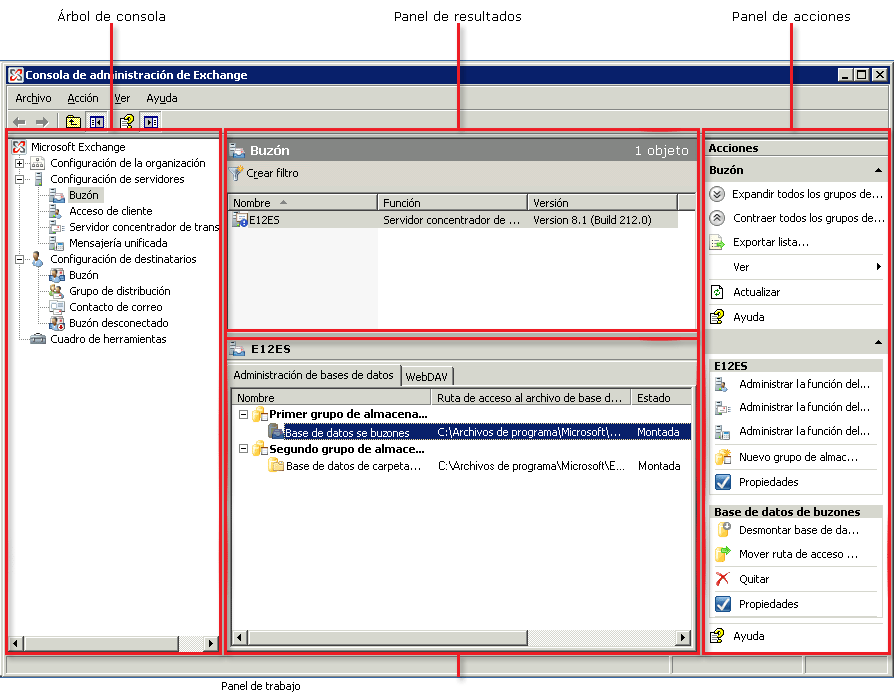 Consola de administración de Exchange de Exchange Server 2007 SP1