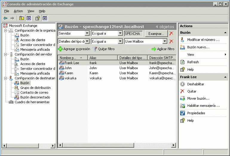 Filtro de Panel de resultados