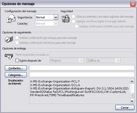 Vista de las marcas de correo no deseado en Outlook 2007