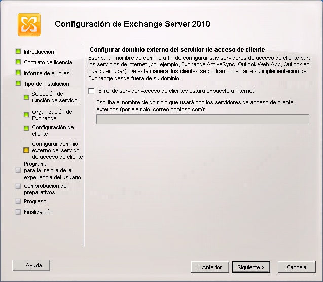 Configurar el dominio externo del servidor de acceso de cliente