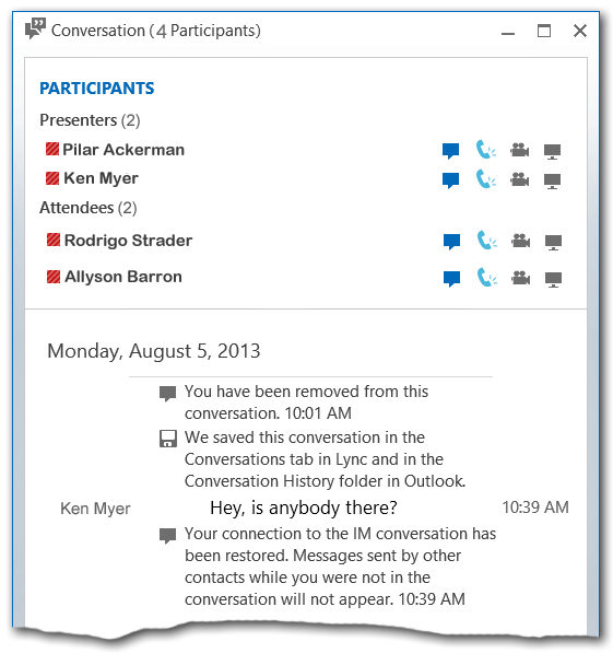 conversación de Lync y la lista de participantes