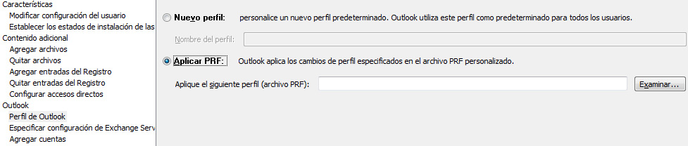 Aplicación de opción PRF en el perfil de Outlook de la OCT