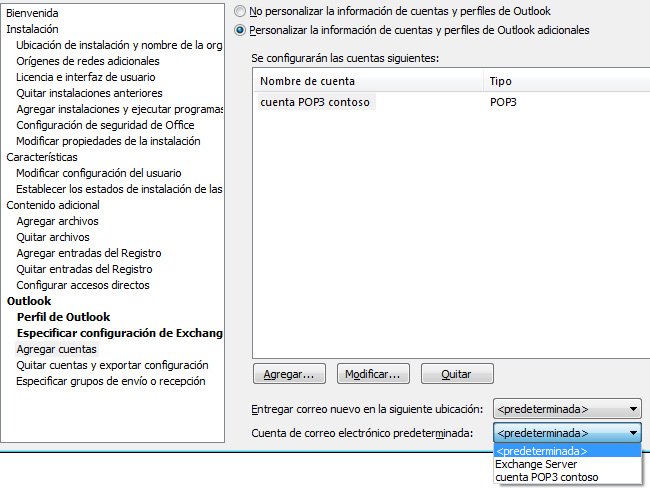 Especificación de la cuenta de correo electrónico predeterminada