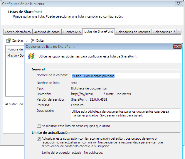 Opciones de lista de SharePoint