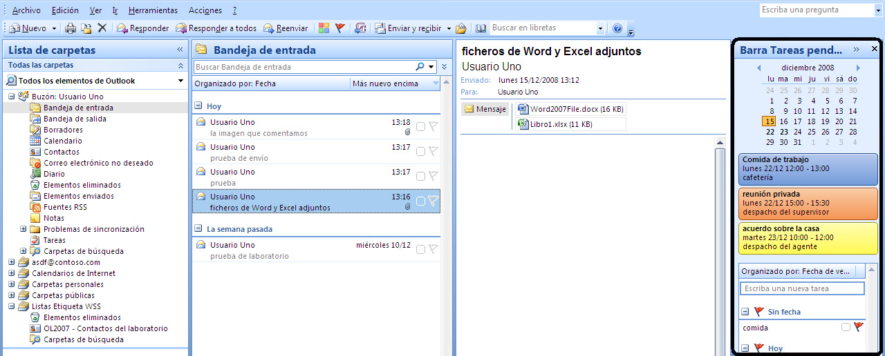 Barra de tareas pendientes en Outlook 2007
