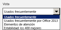 Una imagen del cuadro desplegable Vista del panel de navegación del Panel de telemetría de Office.