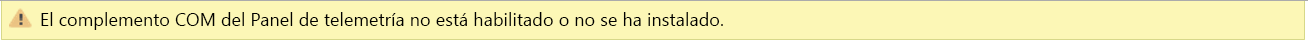 Una captura de pantalla del mensaje de error del complemento COM del Panel de telemetría.