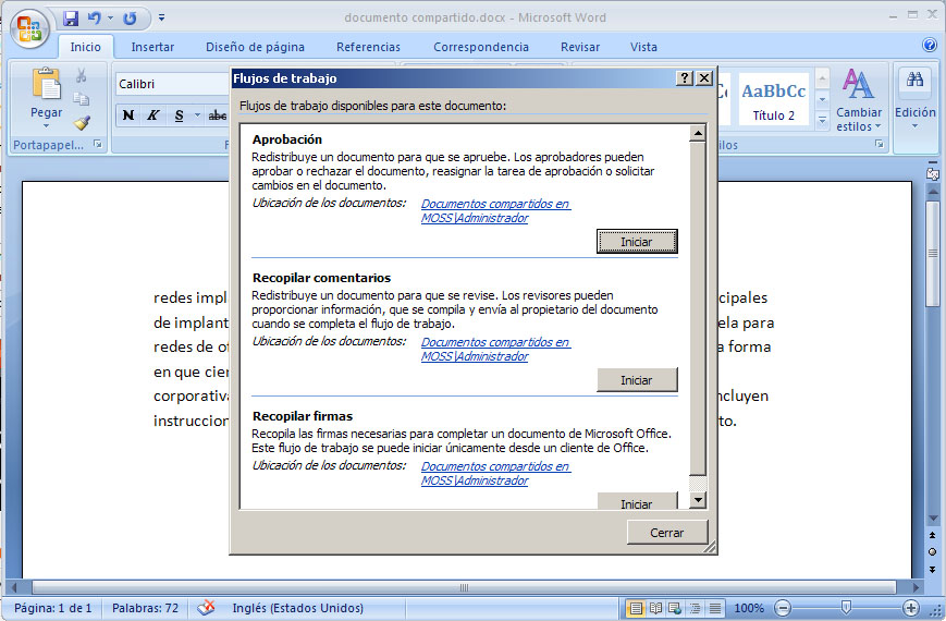 Windows SharePoint Services: escenario de flujo de trabajo