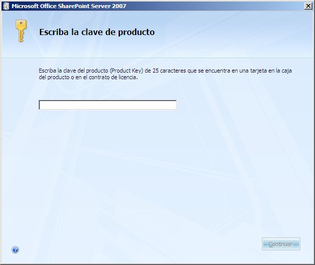 Asistente para instalación: escriba la clave de producto