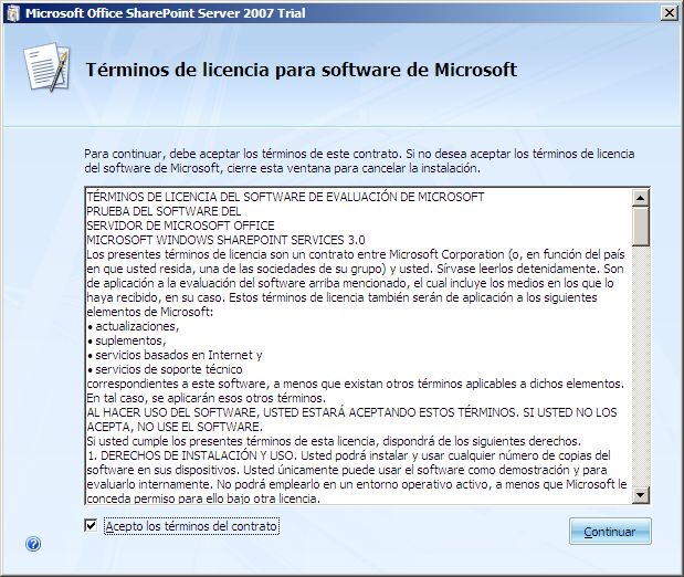 Asistente para instalación: lea los términos de licencia