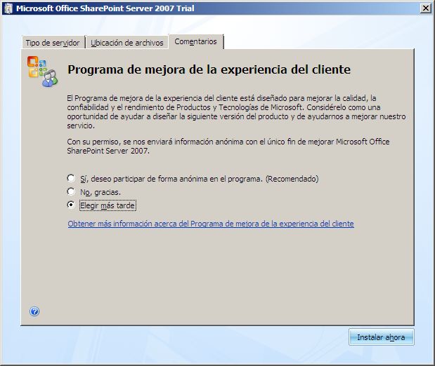 Asistente para instalación: Programa para la mejora de la experiencia del usuario