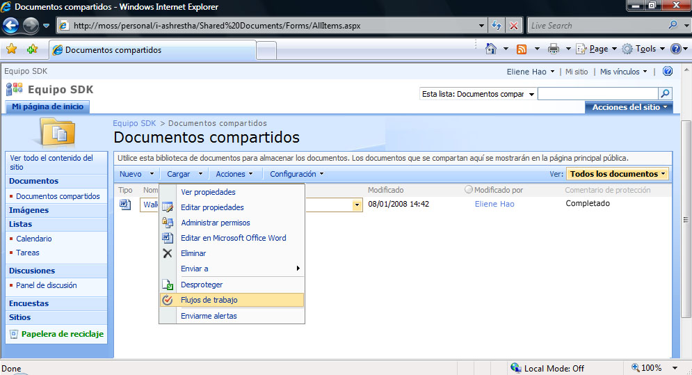 Escenario de flujo de trabajo de Windows SharePoint Services