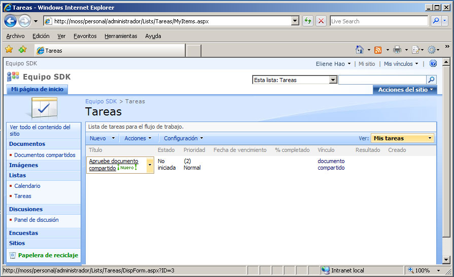 Flujo de trabajo de Office SharePoint Server: tareas