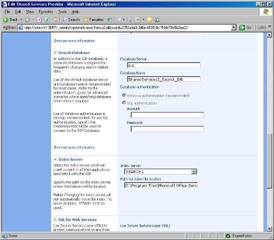 Especificación de bases de datos de búsqueda e índices