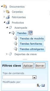 Captura de pantalla de lista de filtros clave