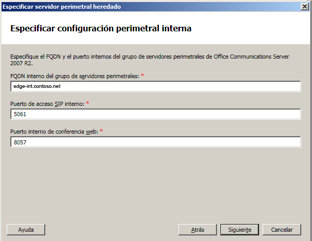 Cuadro de diálogo Especificar configuración perimetral interna