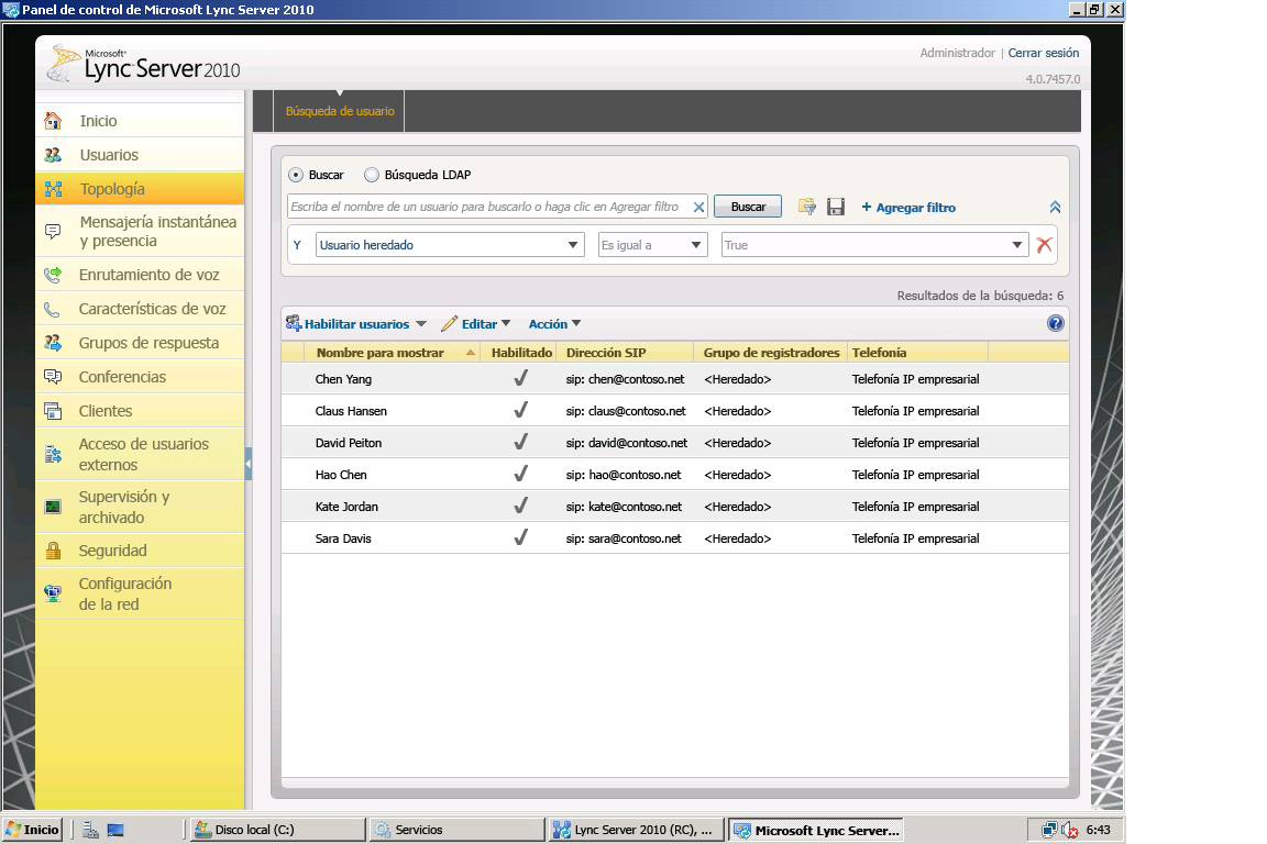 Búsqueda de usuarios del Panel de control de Lync Server