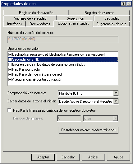 Cuadro de diálogo Round Robin de DNS