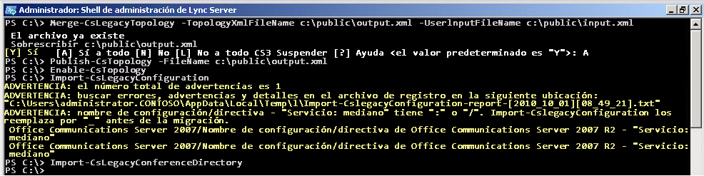 Advertencia de configuración de importación heredada de Windows PowerShell