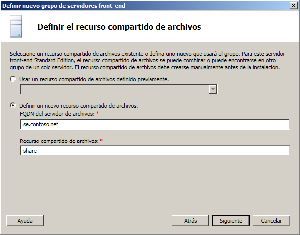 Servidor de Standard Edition - Definir el recurso compartido de archivos