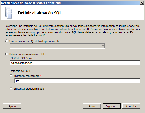 Definir el almacén SQL