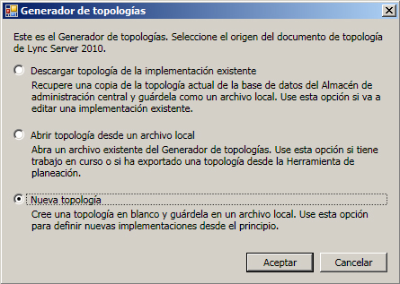 Cuadro de diálogo Nueva topología