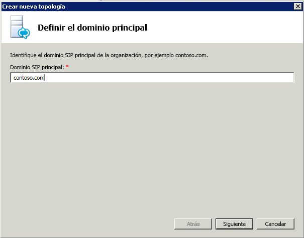 Cuadro de diálogo Definir el dominio principal