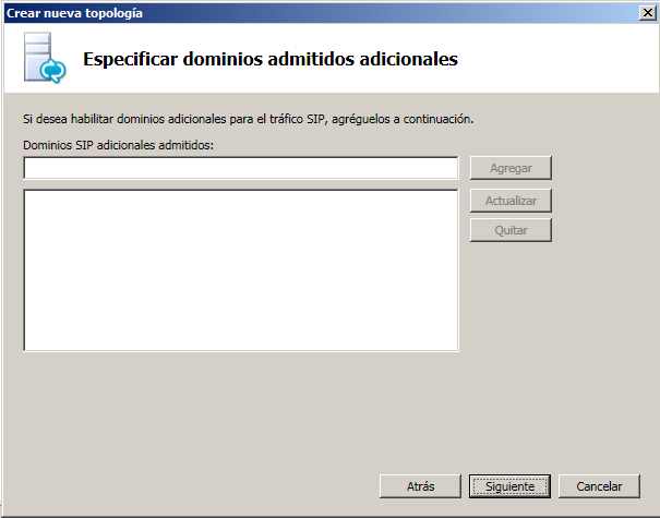 Cuadro de diálogo Especificar dominios admitidos adicionales