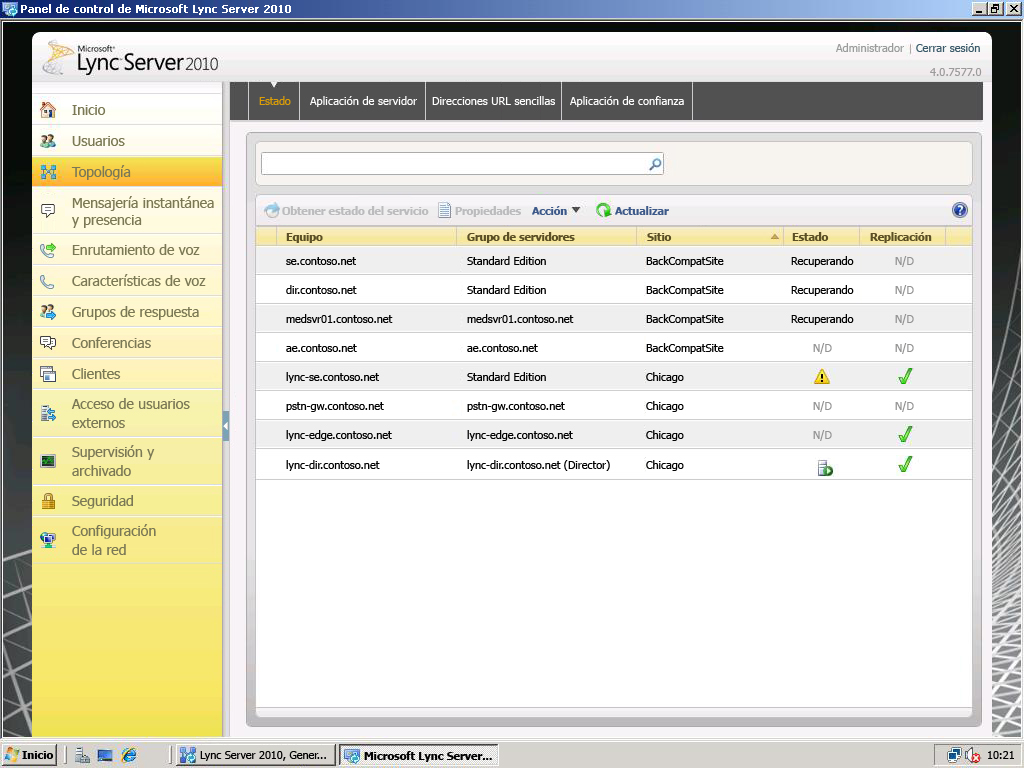 Topología del Panel de control de Lync Server después de la combinación