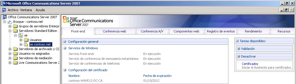 Consola de administración de Office Communications Server 2007