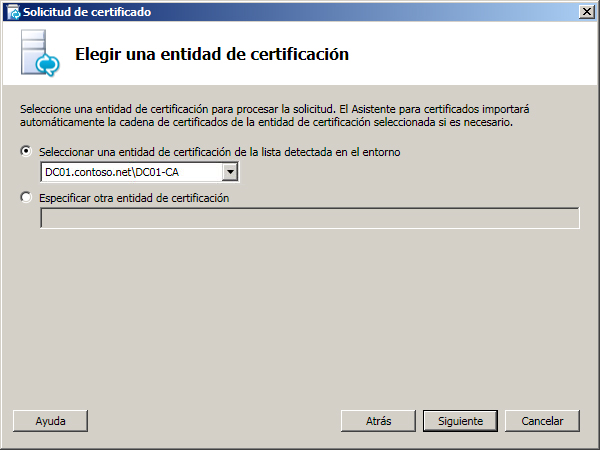 Cuadro de diálogo Elegir una entidad de certificación