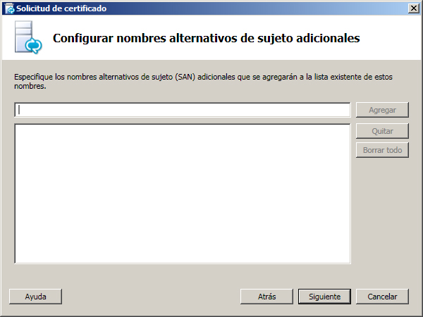 Configurar nombres alternativos de sujeto adicionales