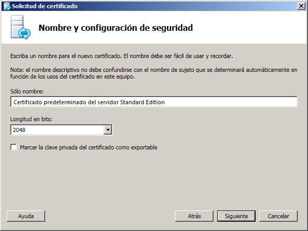 Cuadro de diálogo Nombre y configuración de seguridad