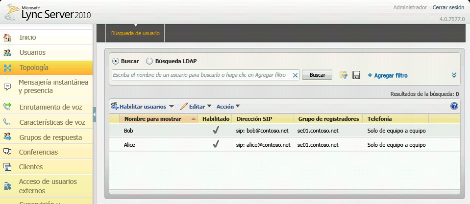 Panel de control de Lync Server - Asignar usuarios