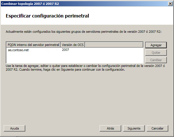 Combinar topologías - Cuadro de diálogo Especificar configuración perimetral