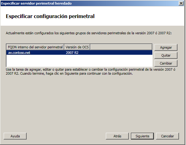 Página Especificar configuración perimetral del Generador de topologías