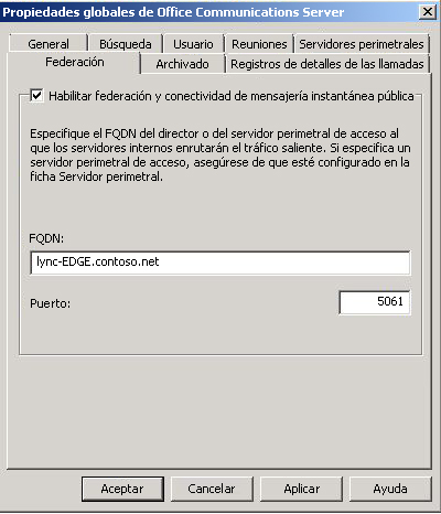 Propiedades globales de Office Communications Server