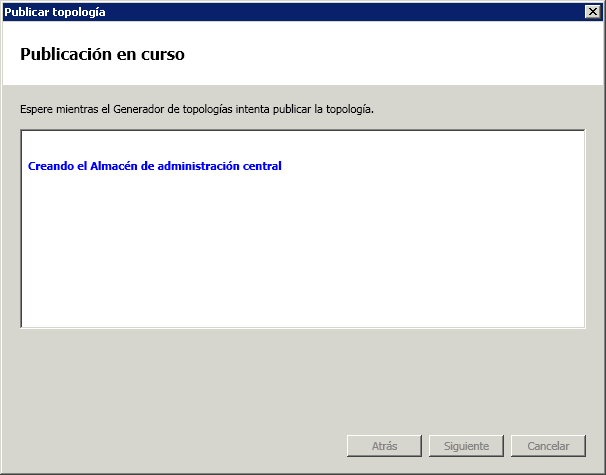Cuadro de diálogo Publicación en curso del Generador de topologías