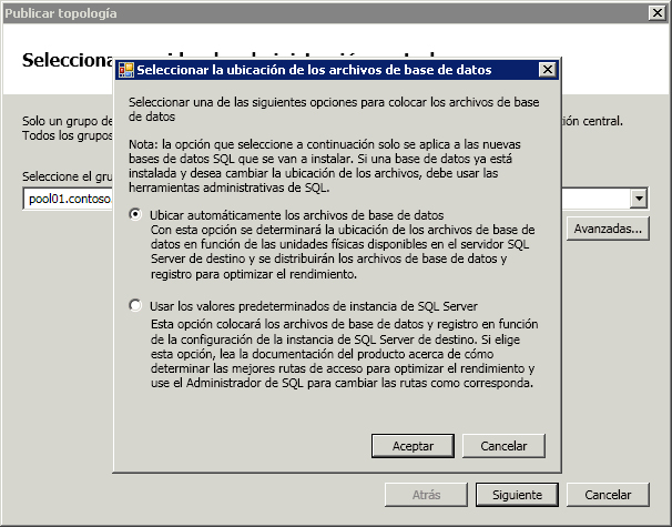 Seleccionar la ubicación de los archivos de base de datos del Generador de topologías