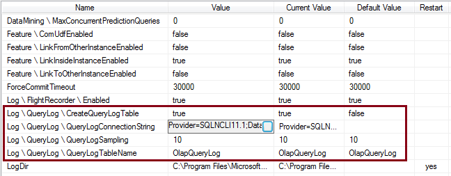 Configuración del registro de consultas en Configuración del registro